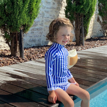 Charger l&#39;image dans la galerie, Tee-Shirt de Bain anti-UV - Rayé Blanc/Bleu
