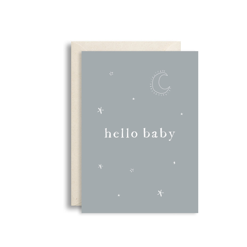 Carte Hello Baby Gris Bleuté