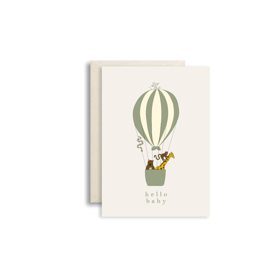 Carte Hello Baby Montgolfière Verte