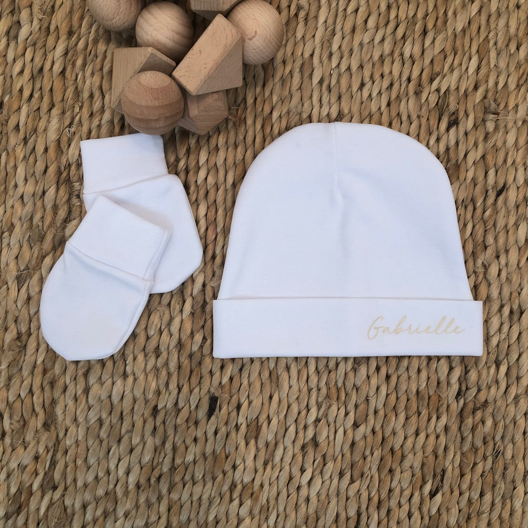 Bonnet & Moufles Naissance Blanc 