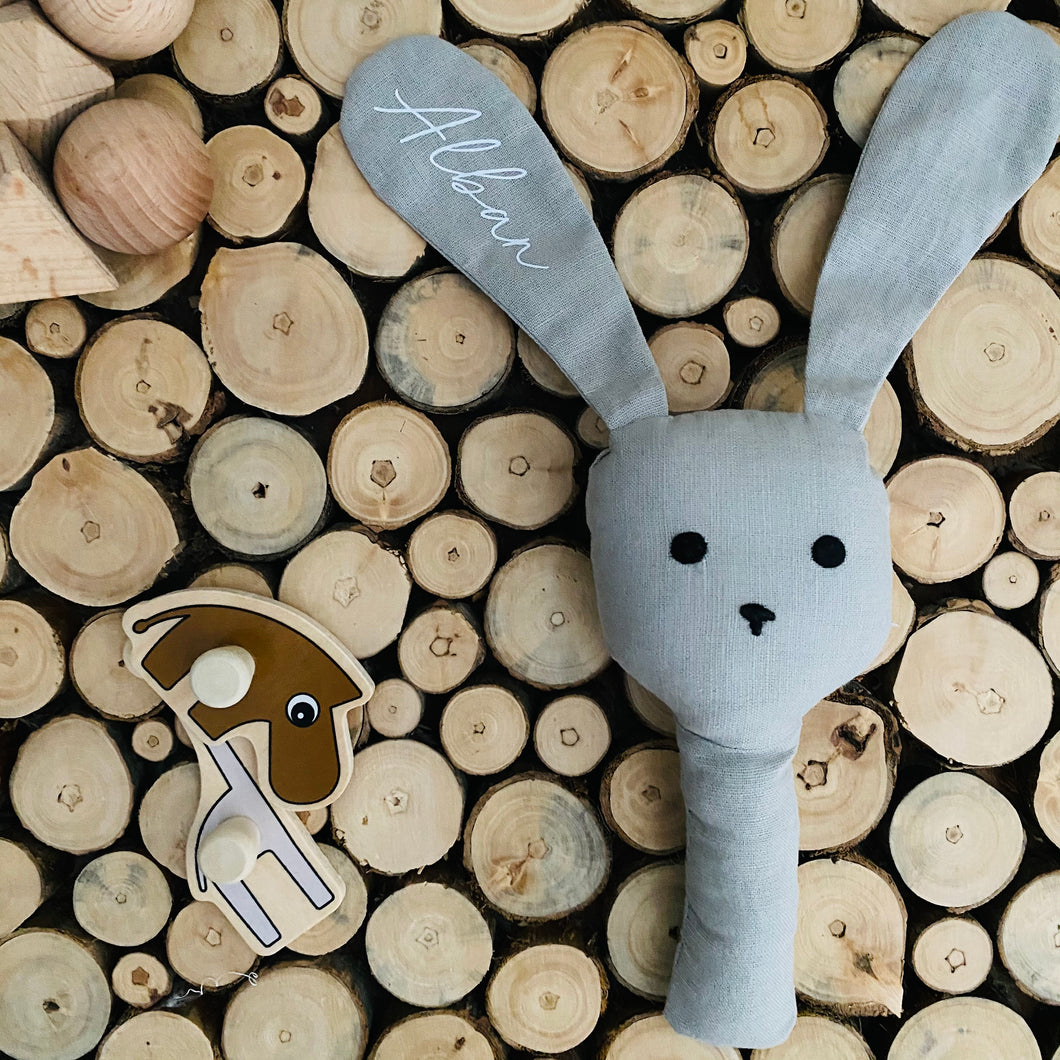 Hochet Lapin personnalisable - Gris